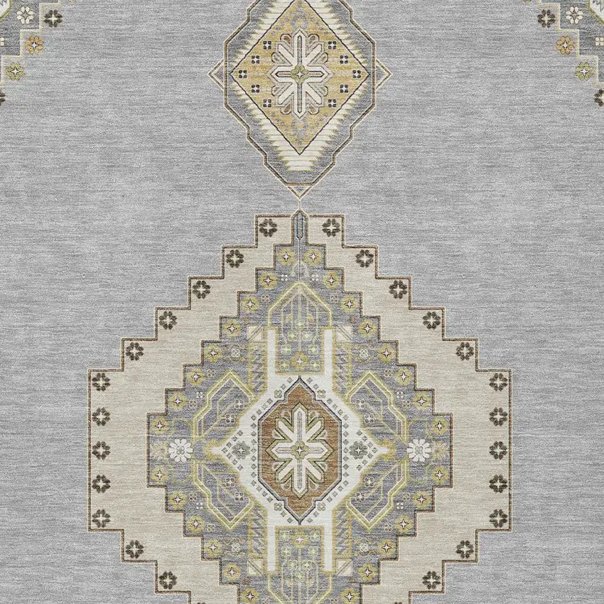 Gray Beige And Ivory Oriental Washable Indoor Outdoor Area Rug Photo 5