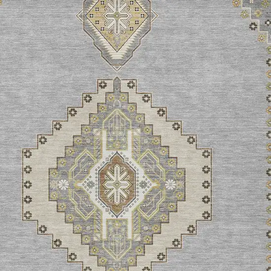Gray Beige And Ivory Oriental Washable Indoor Outdoor Area Rug Photo 5