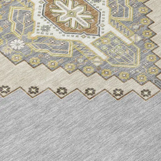 Gray Beige And Ivory Oriental Washable Indoor Outdoor Area Rug Photo 6