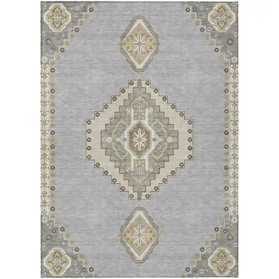 Gray Beige And Ivory Oriental Washable Indoor Outdoor Area Rug Photo 2
