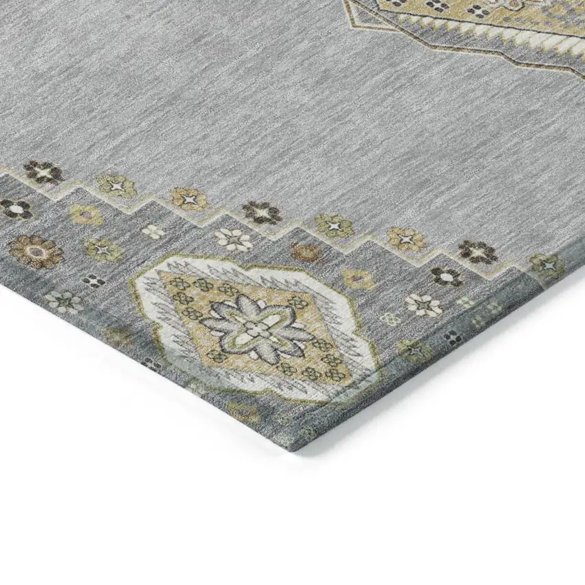 Gray Beige And Ivory Oriental Washable Indoor Outdoor Area Rug Photo 4