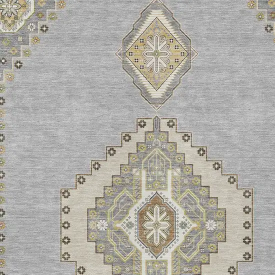 Gray Beige And Ivory Oriental Washable Indoor Outdoor Area Rug Photo 5