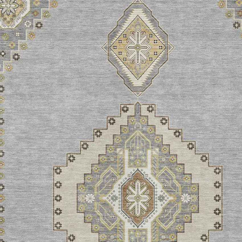 Gray Beige And Ivory Oriental Washable Indoor Outdoor Area Rug Photo 5