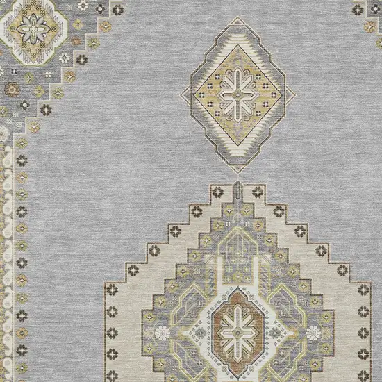 Gray Beige And Ivory Oriental Washable Indoor Outdoor Area Rug Photo 5