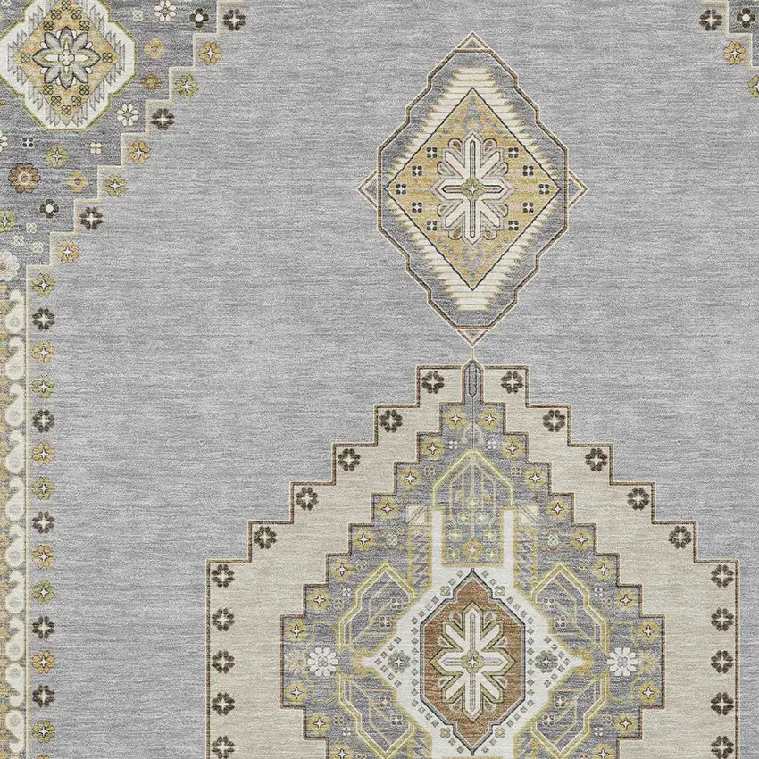Gray Beige And Ivory Oriental Washable Indoor Outdoor Area Rug Photo 5
