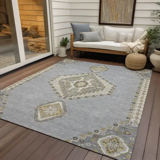 Gray Beige And Ivory Oriental Washable Indoor Outdoor Area Rug Photo 8