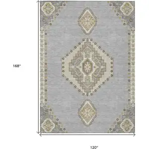 Photo of Gray Beige And Ivory Oriental Washable Indoor Outdoor Area Rug