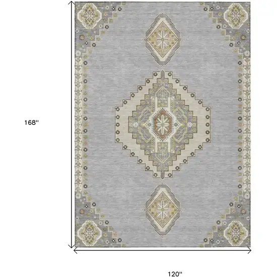 Gray Beige And Ivory Oriental Washable Indoor Outdoor Area Rug Photo 3