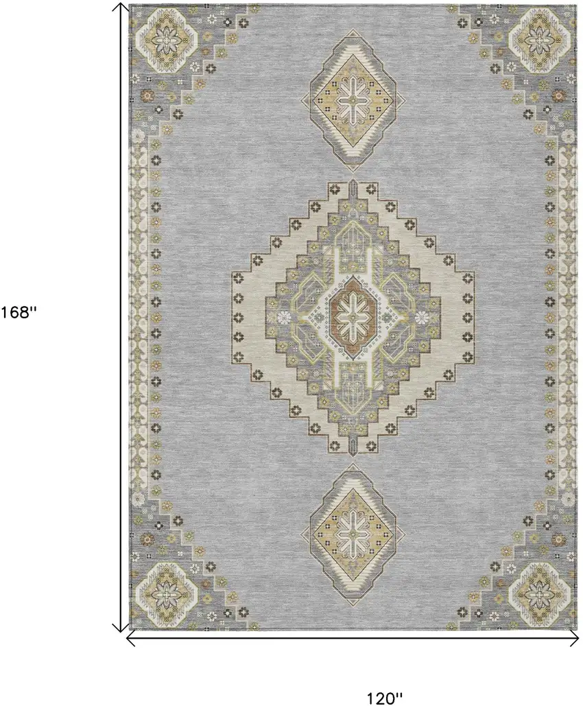 Gray Beige And Ivory Oriental Washable Indoor Outdoor Area Rug Photo 3