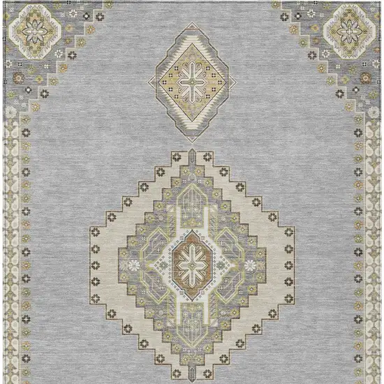 Gray Beige And Ivory Oriental Washable Indoor Outdoor Area Rug Photo 7