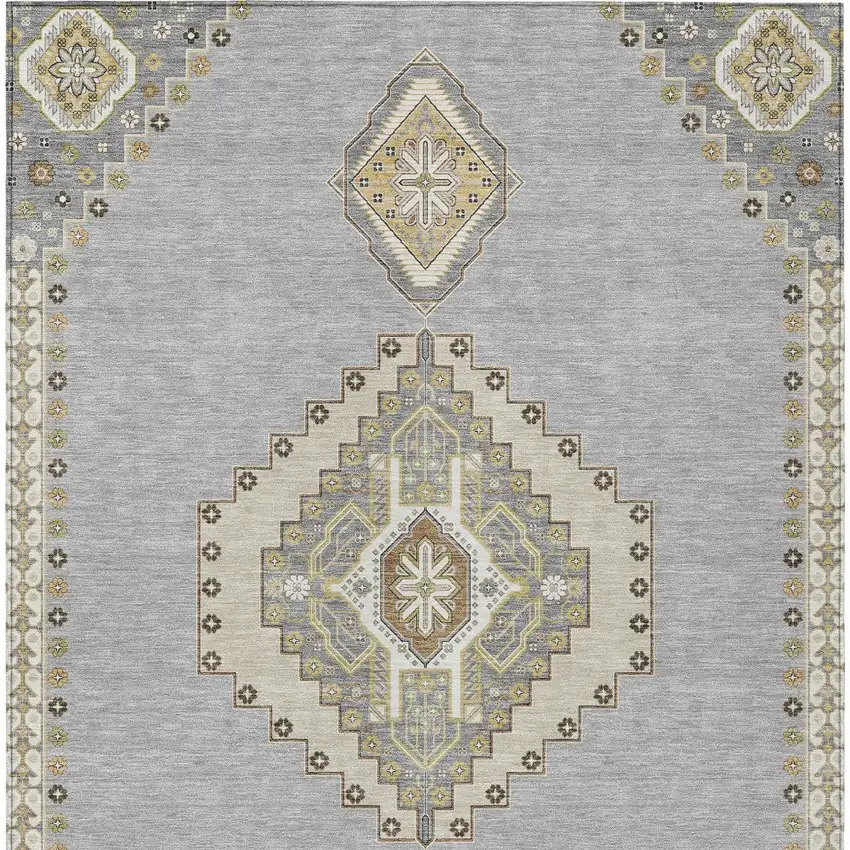 Gray Beige And Ivory Oriental Washable Indoor Outdoor Area Rug Photo 7