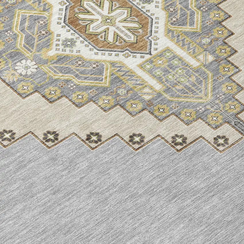 Gray Beige And Ivory Oriental Washable Indoor Outdoor Area Rug Photo 6