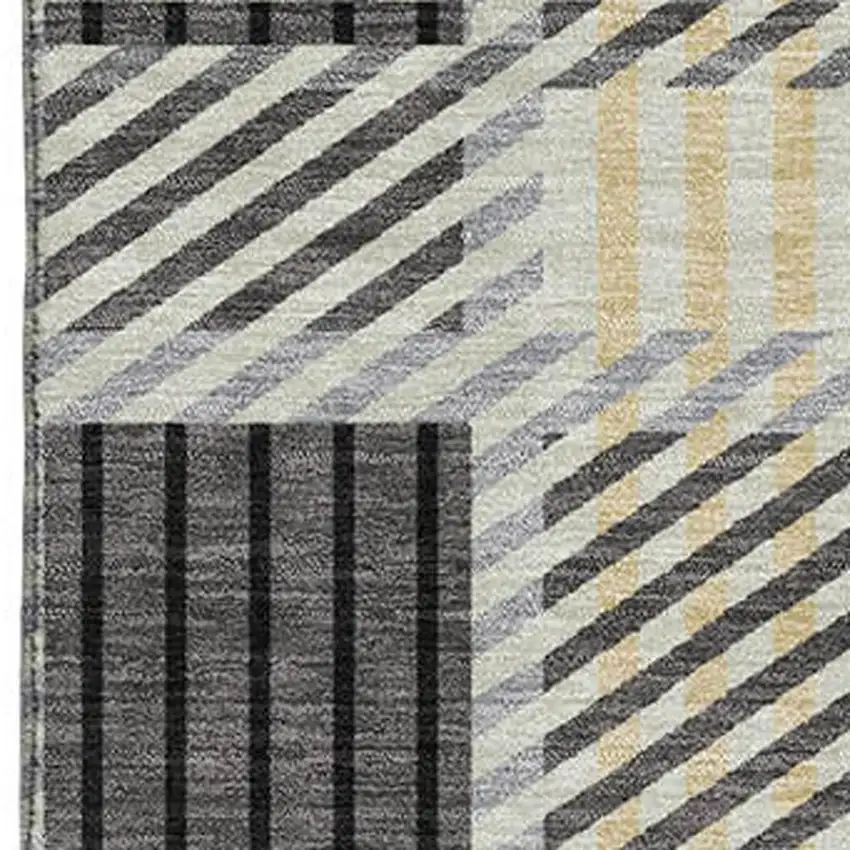 Gray Beige And Ivory Plaid Washable Area Rug With UV Protection Photo 2