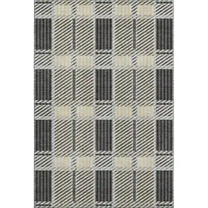 Photo of Gray Beige And Ivory Plaid Washable Area Rug With UV Protection