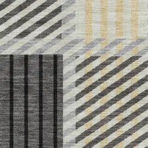 Photo of Gray Beige And Ivory Plaid Washable Area Rug With UV Protection