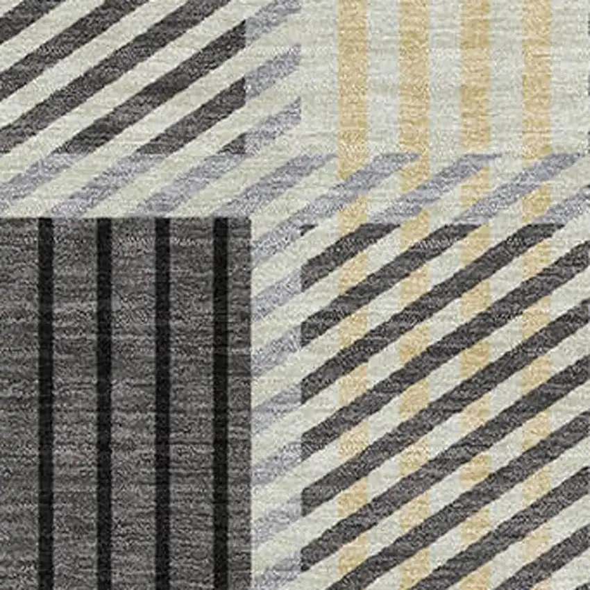 Gray Beige And Ivory Plaid Washable Area Rug With UV Protection Photo 2