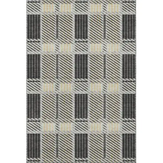 Gray Beige And Ivory Plaid Washable Area Rug With UV Protection Photo 3