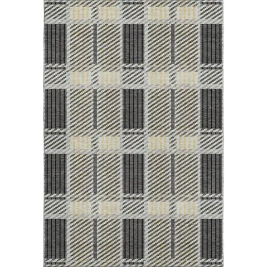 Gray Beige And Ivory Plaid Washable Area Rug With UV Protection Photo 1