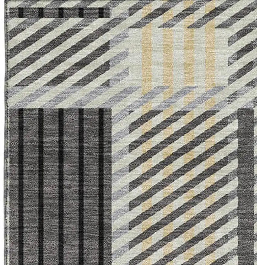 Gray Beige And Ivory Plaid Washable Area Rug With UV Protection Photo 2