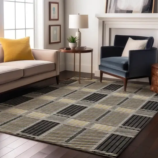 Gray Beige And Ivory Plaid Washable Area Rug With UV Protection Photo 4