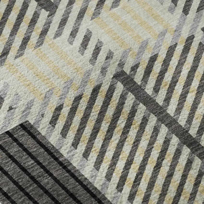 Gray Beige And Ivory Plaid Washable Area Rug With UV Protection Photo 9