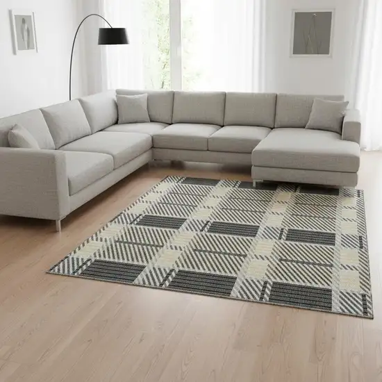 Gray Beige And Ivory Plaid Washable Area Rug With UV Protection Photo 2