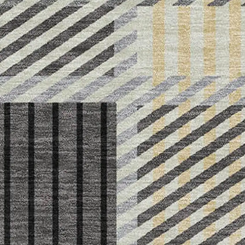 Gray Beige And Ivory Plaid Washable Area Rug With UV Protection Photo 2