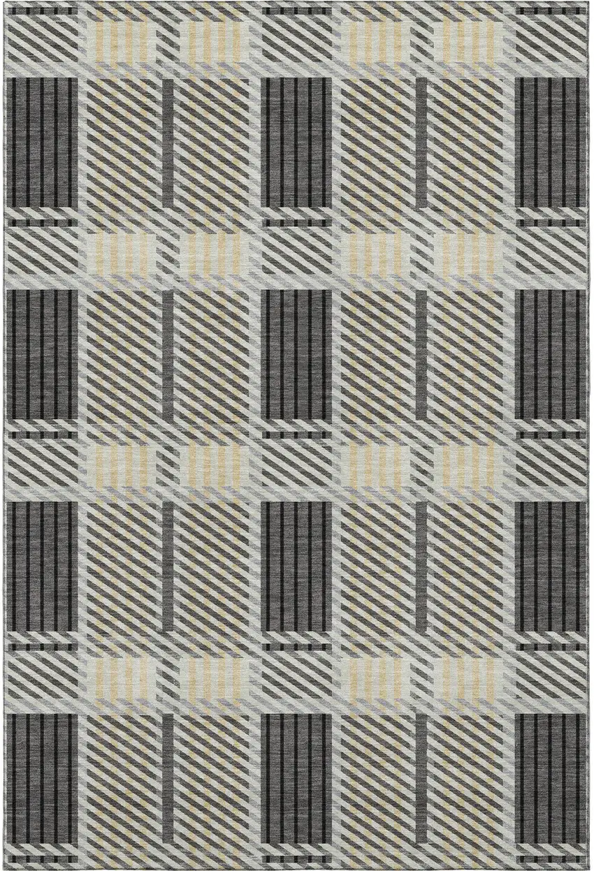 Gray Beige And Ivory Plaid Washable Area Rug With UV Protection Photo 2