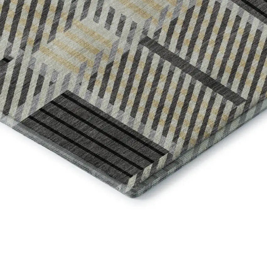 Gray Beige And Ivory Plaid Washable Area Rug With UV Protection Photo 6