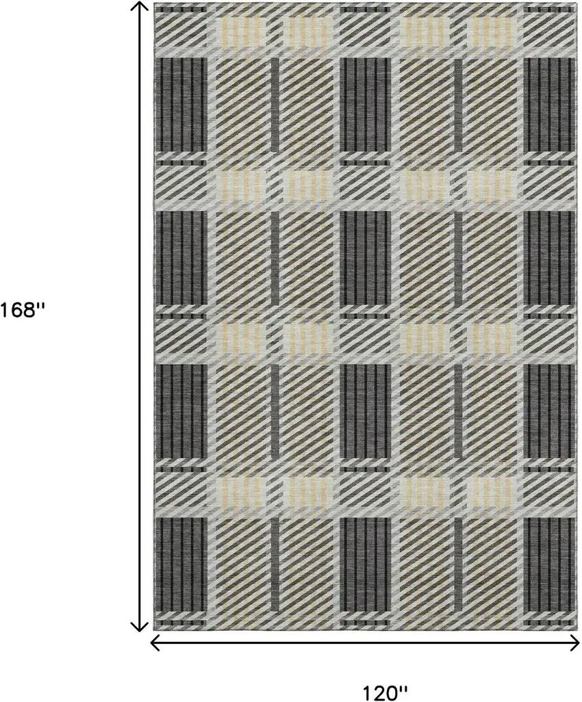 Gray Beige And Ivory Plaid Washable Area Rug With UV Protection Photo 9