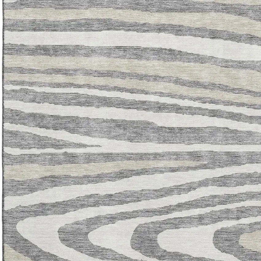 Gray Beige And Ivory Woodland Lodge Washable Area Rug With UV Protection Photo 2