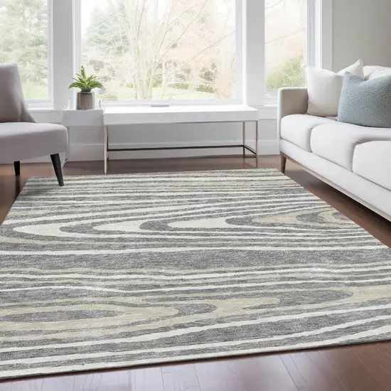 Gray Beige And Ivory Woodland Lodge Washable Area Rug With UV Protection Photo 5