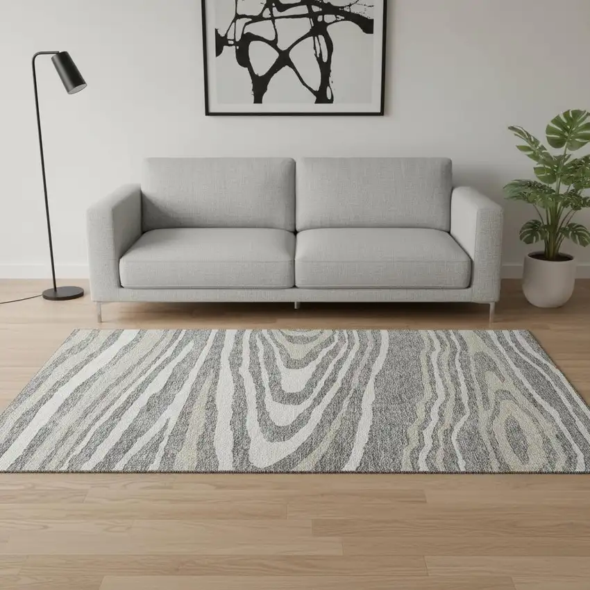 Gray Beige And Ivory Woodland Lodge Washable Area Rug With UV Protection Photo 2