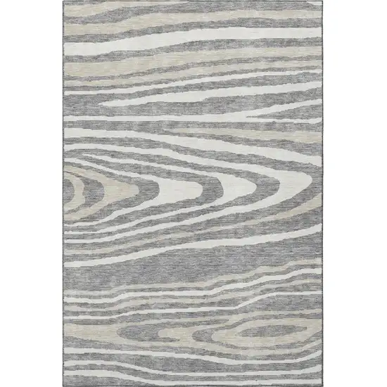 Gray Beige And Ivory Woodland Lodge Washable Area Rug With UV Protection Photo 3
