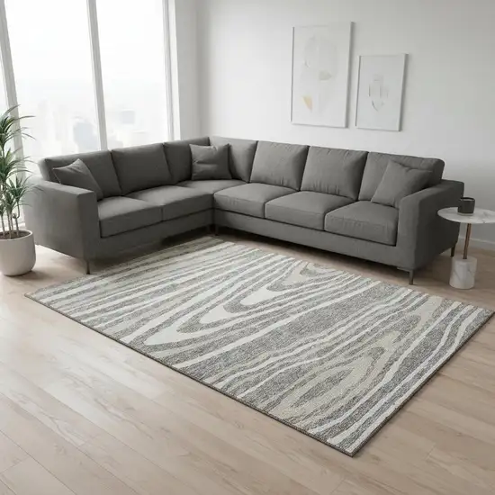 Gray Beige And Ivory Woodland Lodge Washable Area Rug With UV Protection Photo 2