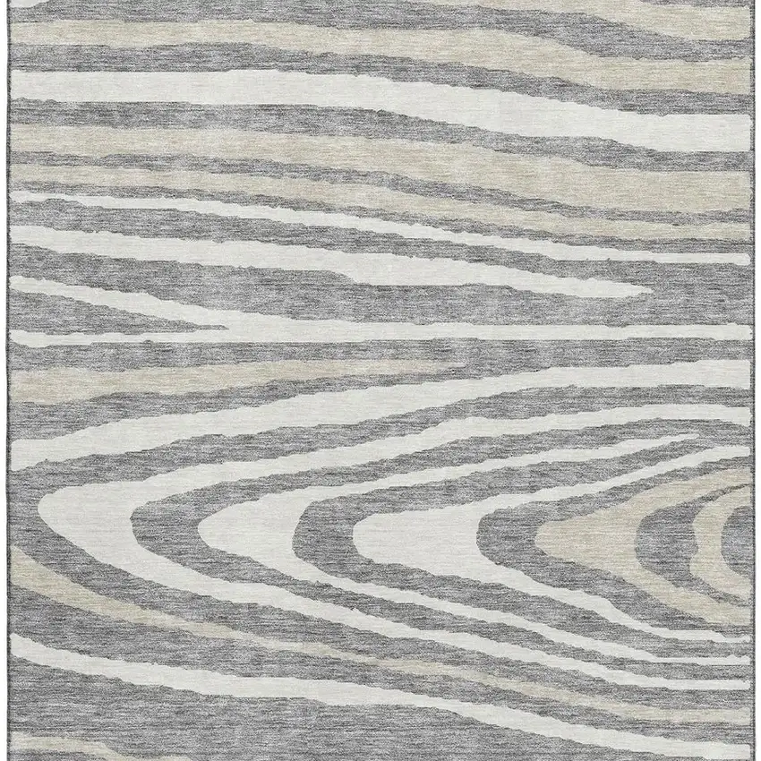 Gray Beige And Ivory Woodland Lodge Washable Area Rug With UV Protection Photo 2