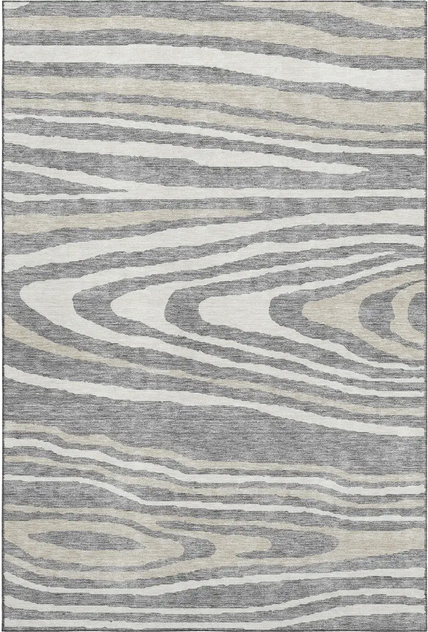 Gray Beige And Ivory Woodland Lodge Washable Area Rug With UV Protection Photo 1