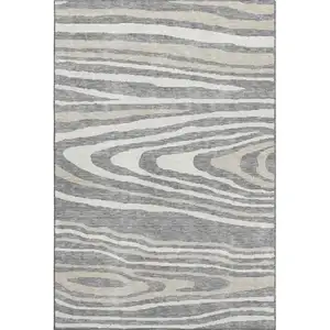 Photo of Gray Beige And Ivory Woodland Lodge Washable Area Rug With UV Protection
