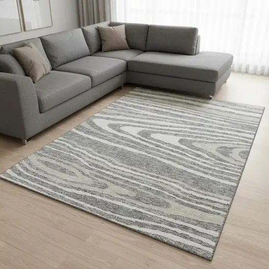 Gray Beige And Ivory Woodland Lodge Washable Area Rug With UV Protection Photo 2