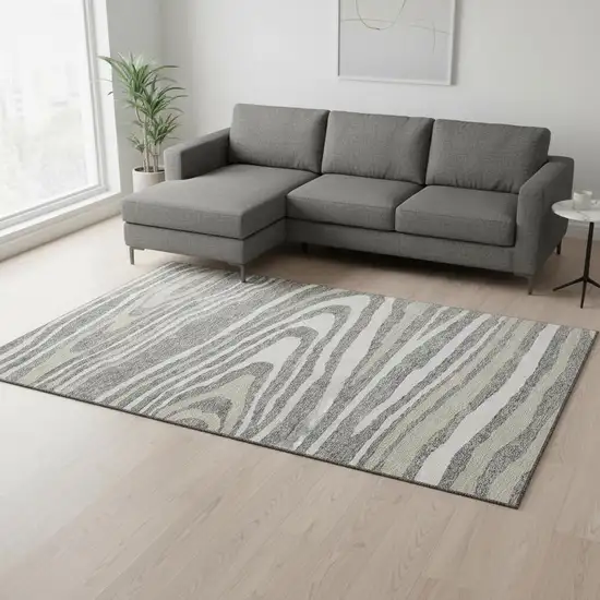 Gray Beige And Ivory Woodland Lodge Washable Area Rug With UV Protection Photo 2