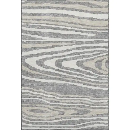 Gray Beige And Ivory Woodland Lodge Washable Area Rug With UV Protection Photo 1