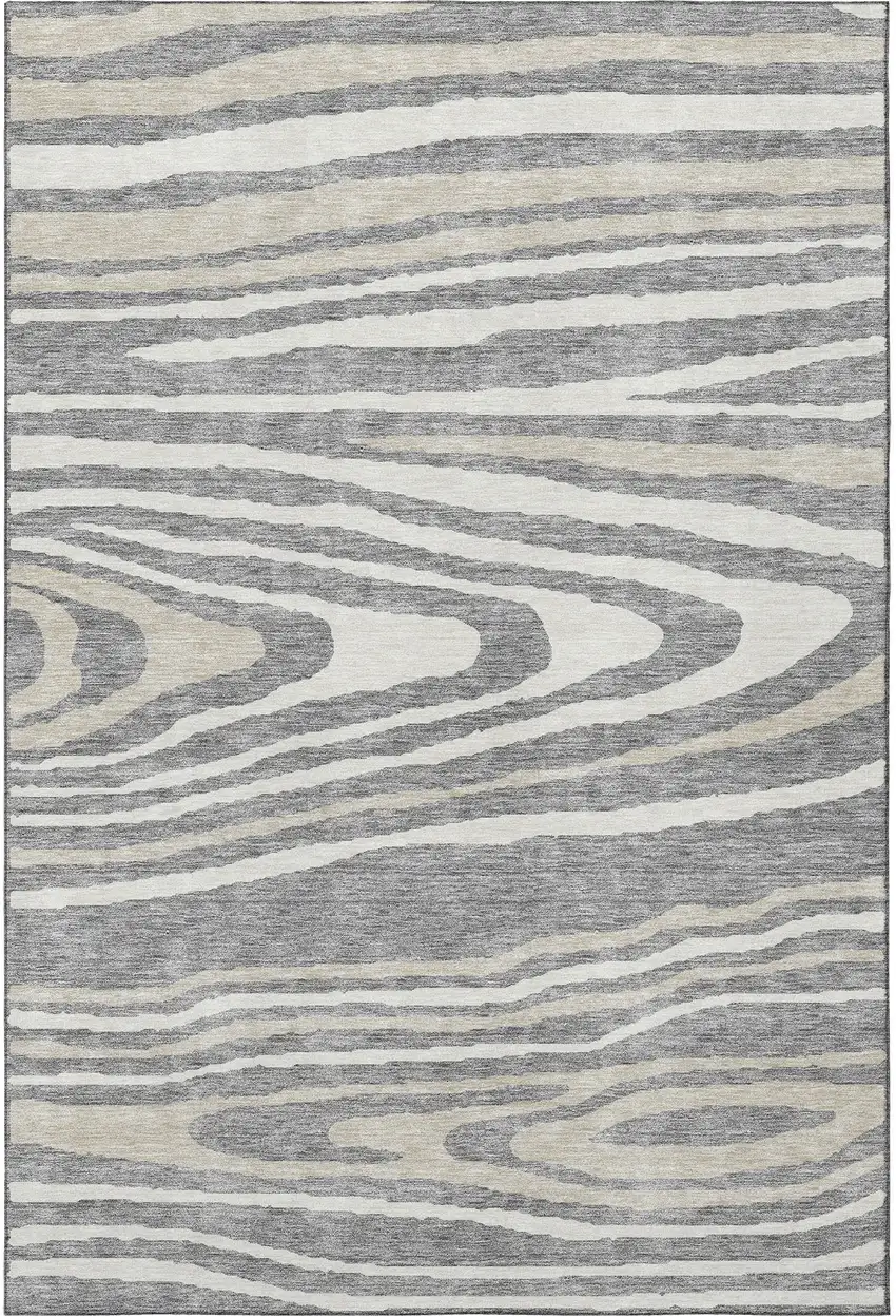 Gray Beige And Ivory Woodland Lodge Washable Area Rug With UV Protection Photo 3