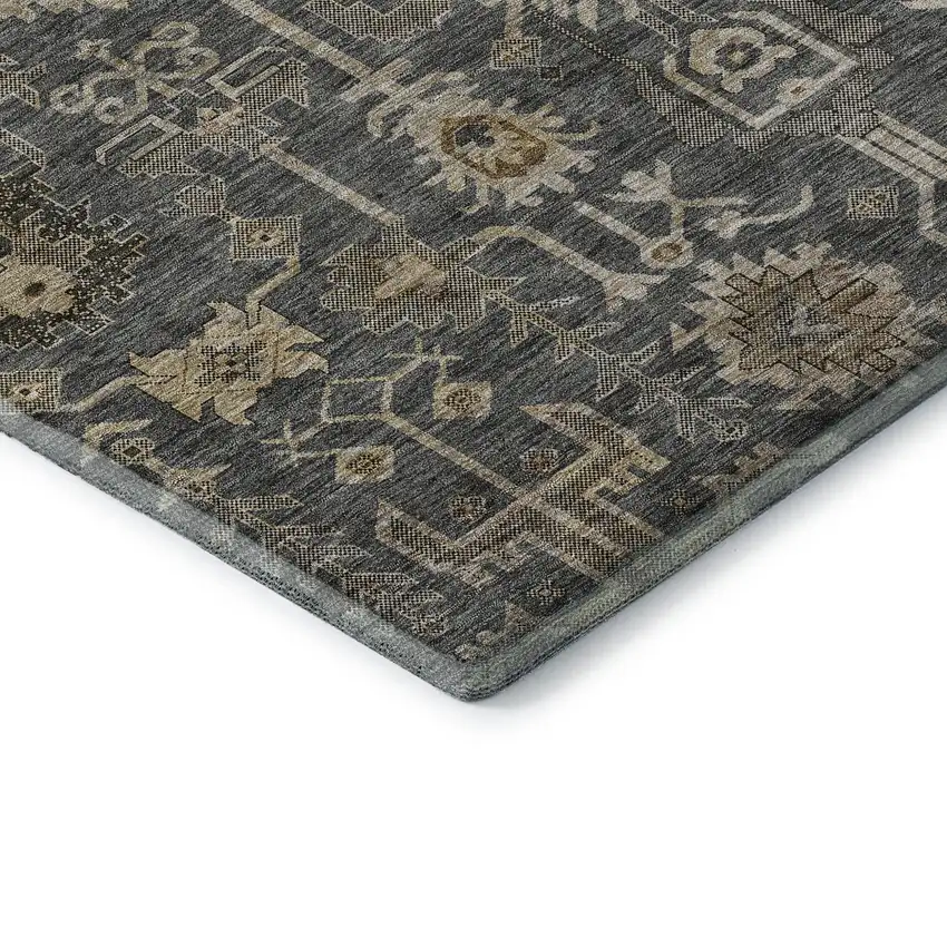 Gray Beige And Silver Oriental Washable Area Rug With UV Protection Photo 8