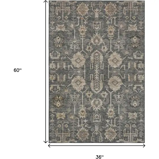 Gray Beige And Silver Oriental Washable Area Rug With UV Protection Photo 6