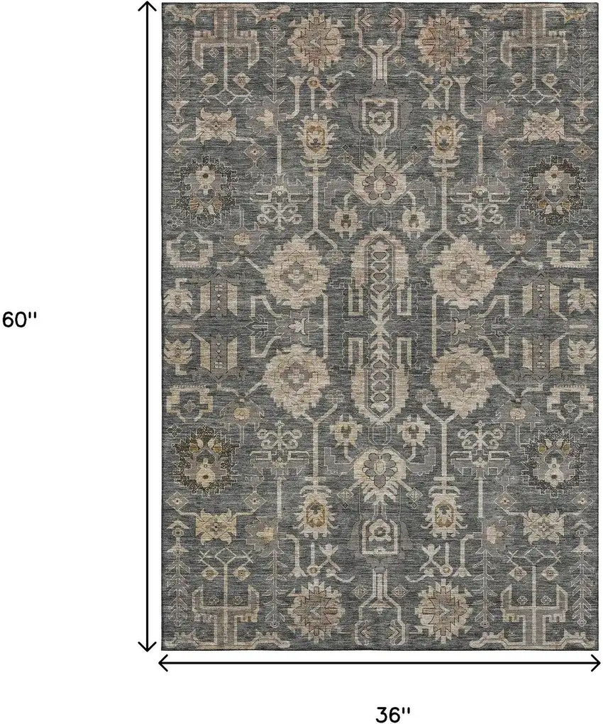 Gray Beige And Silver Oriental Washable Area Rug With UV Protection Photo 6