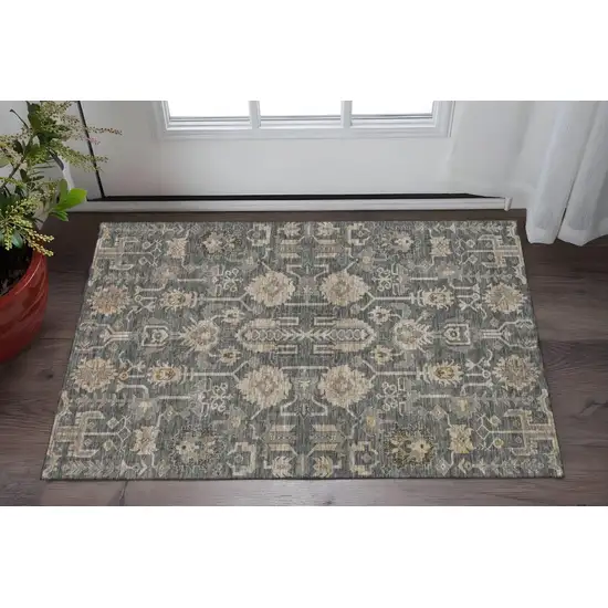 Gray Beige And Silver Oriental Washable Area Rug With UV Protection Photo 2