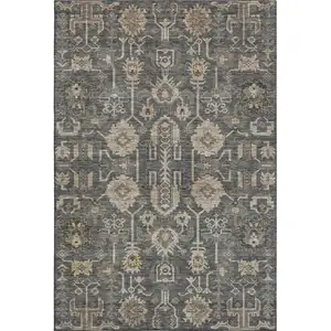 Photo of Gray Beige And Silver Oriental Washable Area Rug With UV Protection