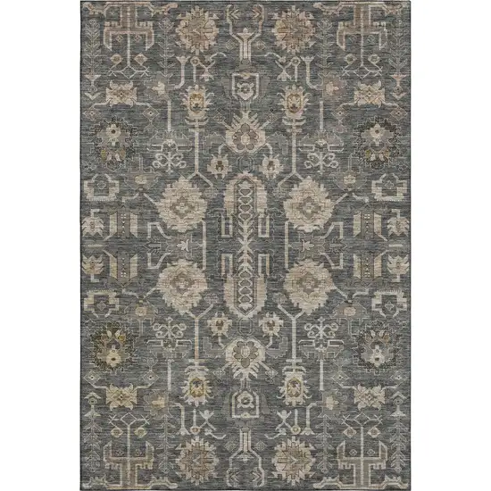 Gray Beige And Silver Oriental Washable Area Rug With UV Protection Photo 1