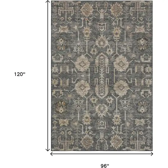 Gray Beige And Silver Oriental Washable Area Rug With UV Protection Photo 3