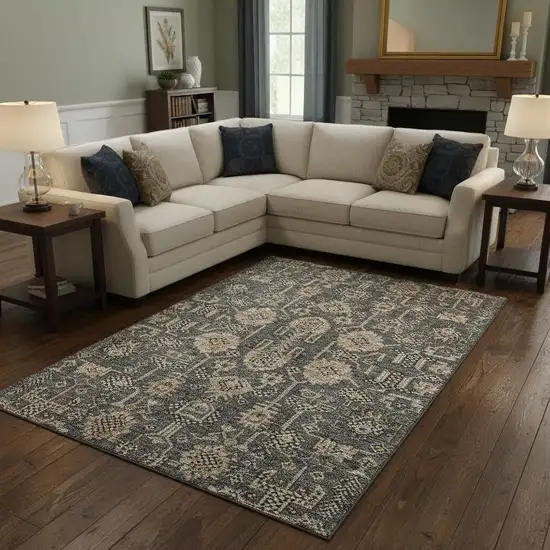 Gray Beige And Silver Oriental Washable Area Rug With UV Protection Photo 1